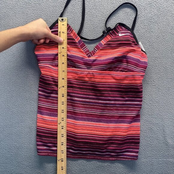 Nike Girls Swim Size 12 Tankini‎ Top Strappy Back Pink Purple Stripes Bra - Picture 5 of 11